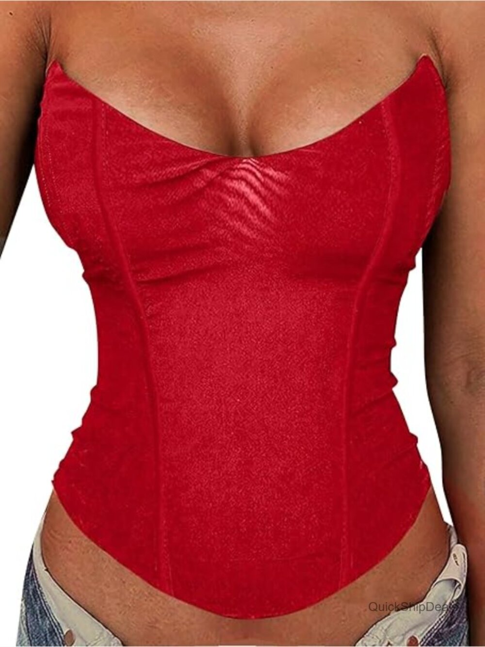 Mesh Overbust Corset Top Strapless Bustier Slim Fit Drawstring Lace Up